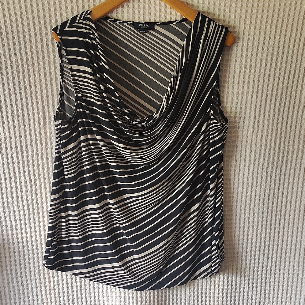 Chaps Women's Top 3X Draped Boat Neck Sleeveless Navy Blue Timeless Classic